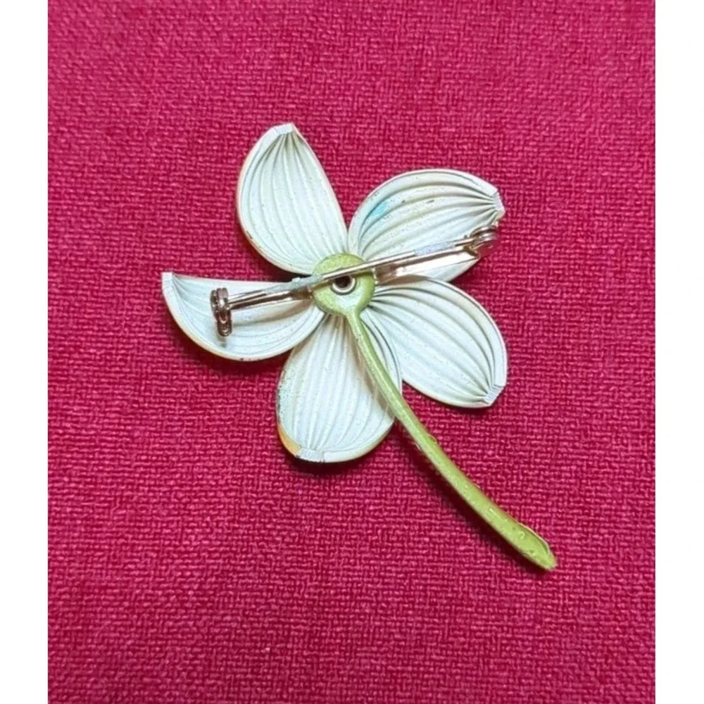 Vintage Metal Enamel‎ Yellow Flower Pin Brooch